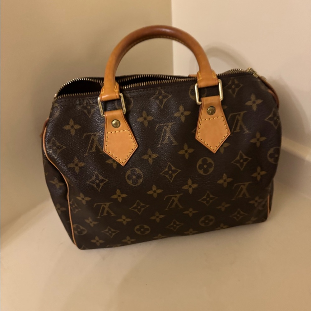Louis Vuitton Brown Satchel with Monogram Pattern and Structured Shape